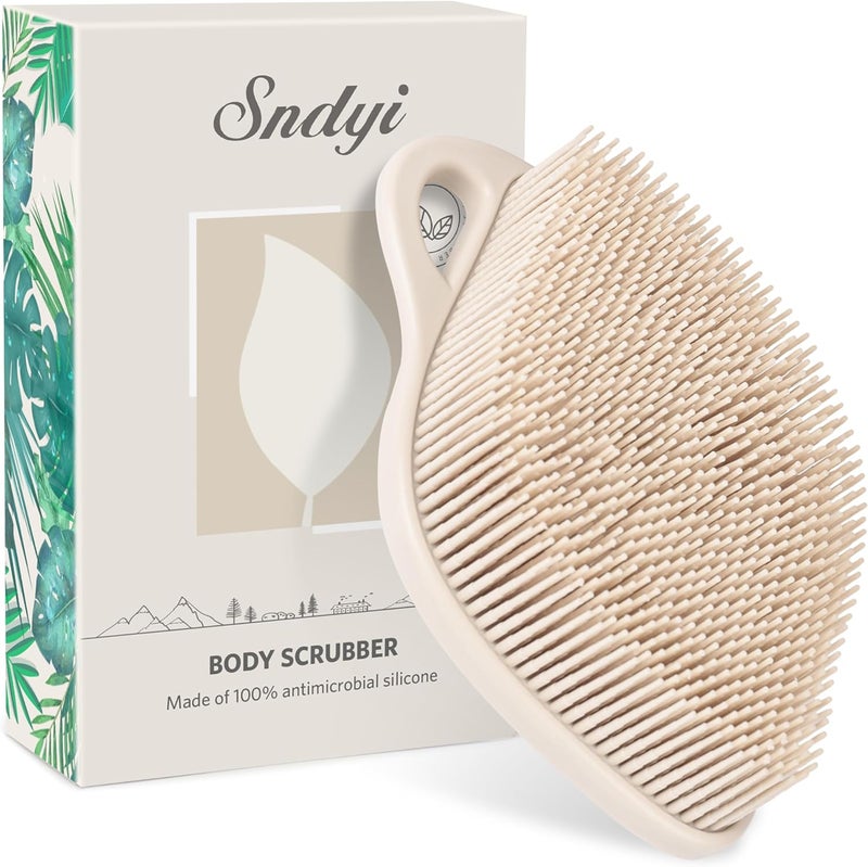 Sndyi Silicone Body Scrubber, Gentle Exfoliating Body Scrubber for Sensitive Skin, Leaf Shaped Shower Scrubber for Body with Lathering Bristles, Silicone Loofah Body Brush for Showering, Oatmeal - Image 1